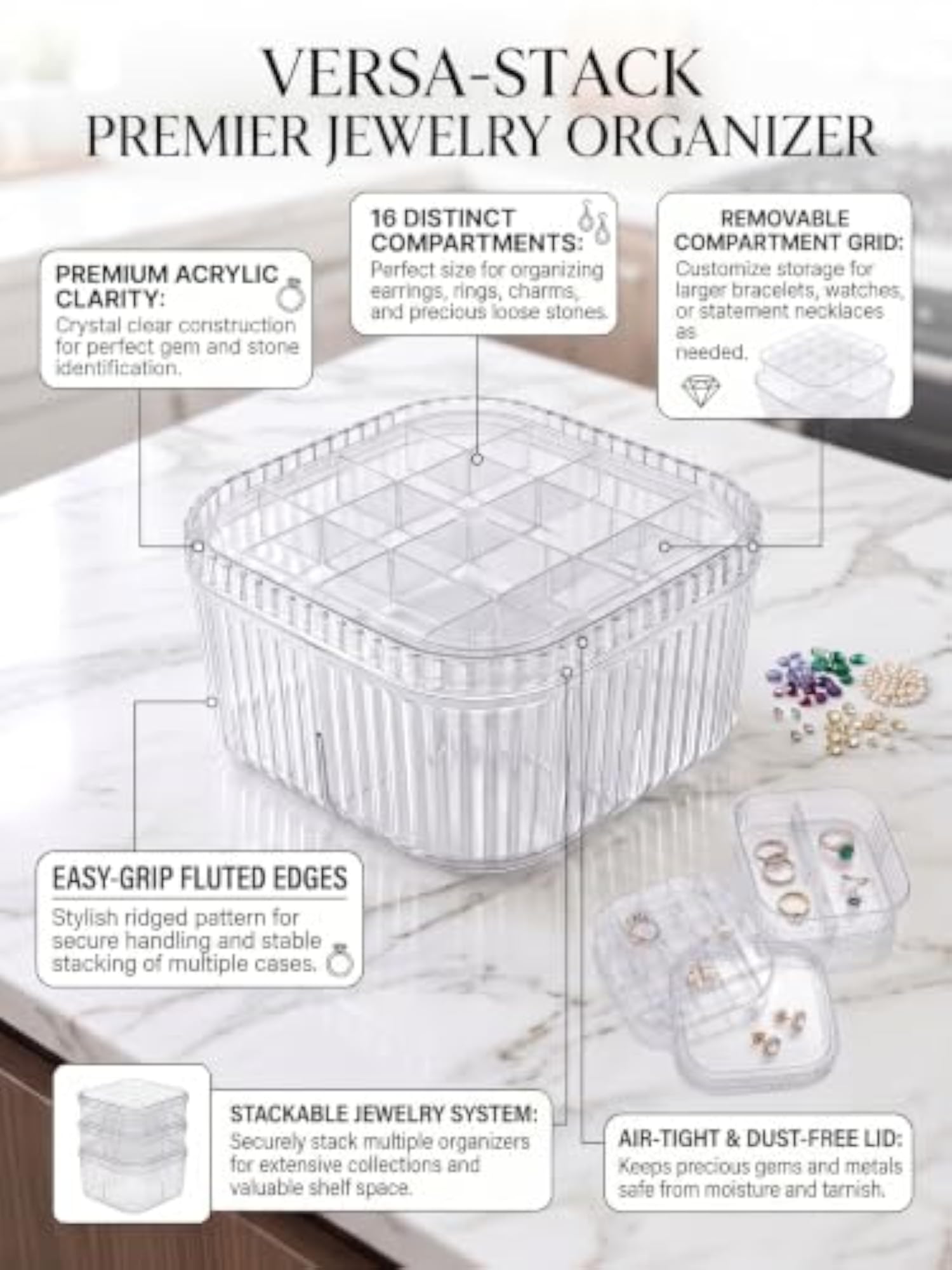 3 Layer Clear Acrylic Jewellery Organiser Box