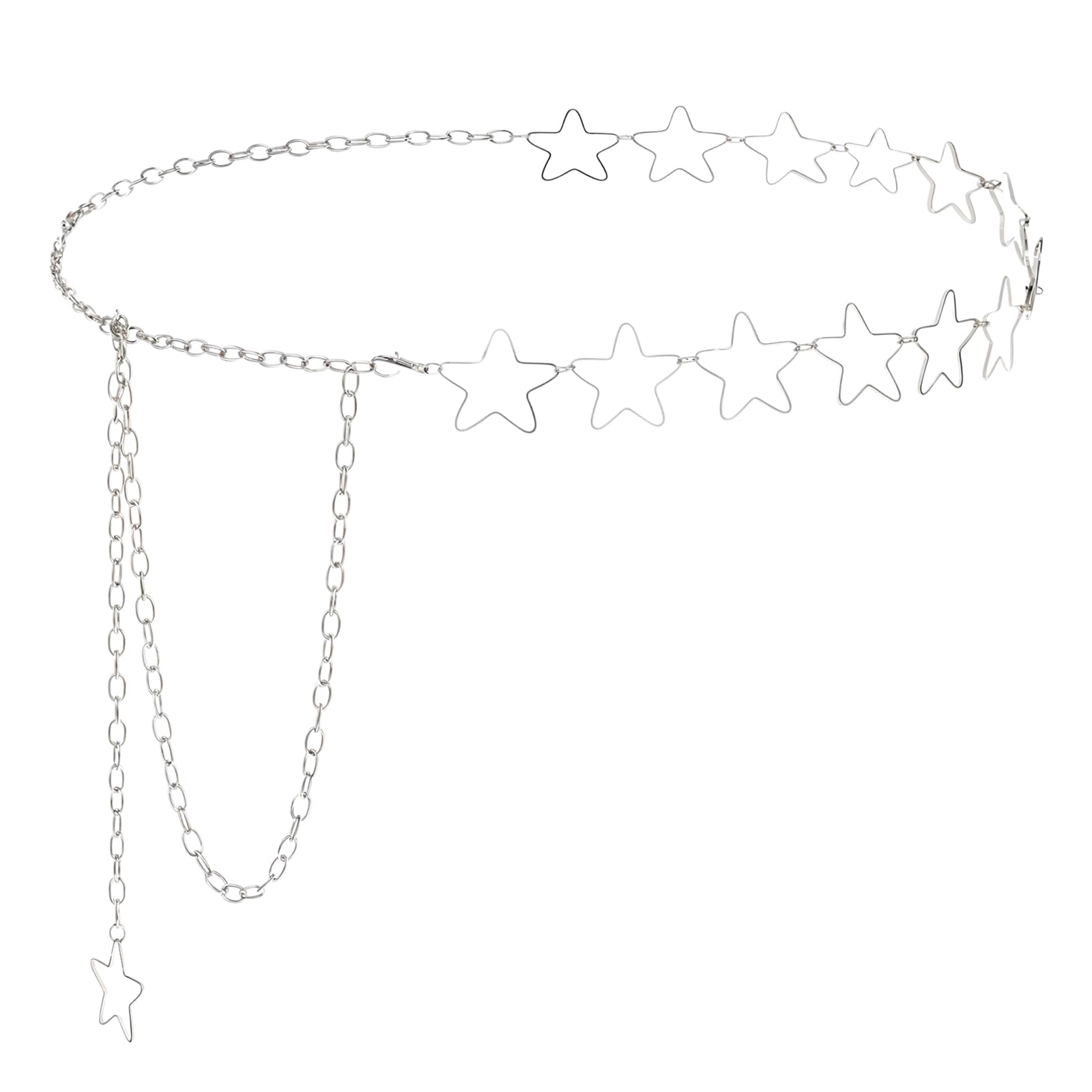 Star Belt 39-Inch Adjustable Y2K Belt Silver Star Waist Chain Trendy Decoration for Dresses Skirts Jeans Gift for