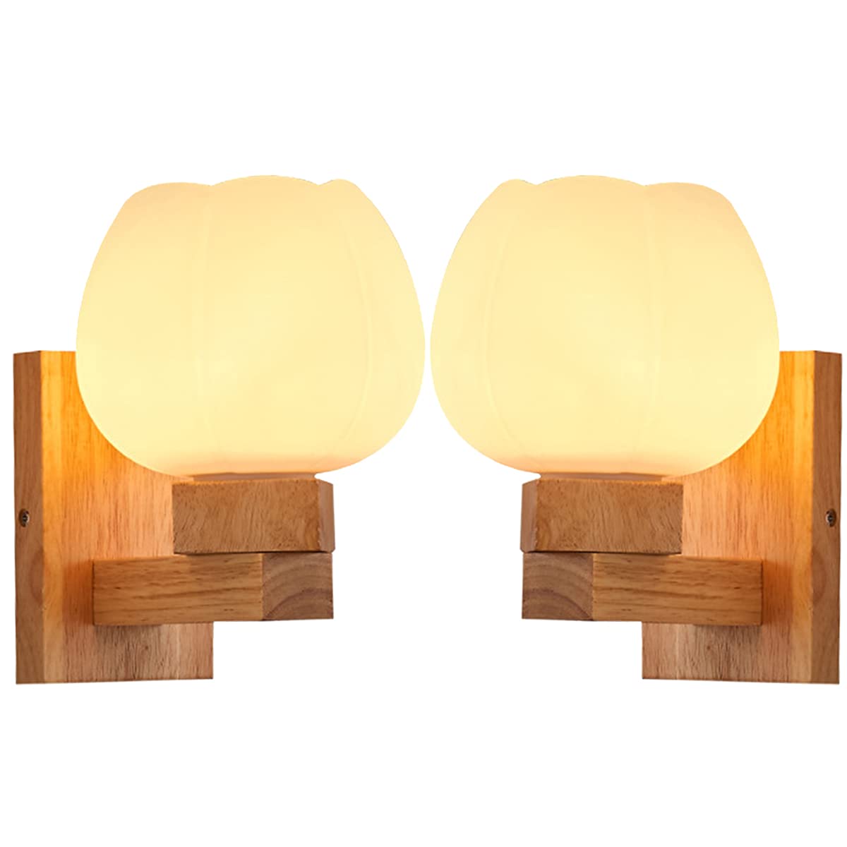 WXKAGF Drewniana lampa ścienna Sypialnia Nowoczesna lampa ścienna Drewniane lampki nocne z podstawą lampy E27, Kreatywny kinkiet ścienny w korytarzu Szklany klosz Oświetlenie wewnętrzne ściany Pokój
