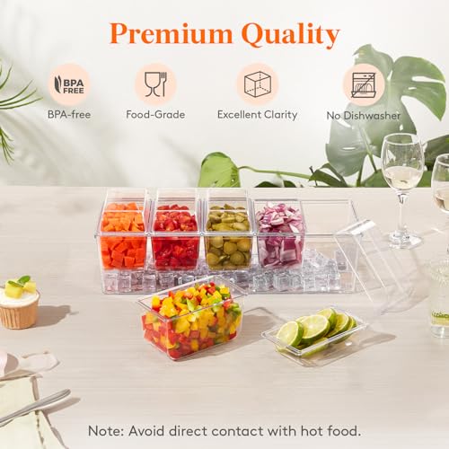 Lifewit Ice Chilled Condiment Caddy with 5x 20oz(2.5 cup) Containers, 15.3" Condiment Server with Separate Lids, Serving Tray Platter with Removable Dishes for Bar, Fruit, Salad, Taco, Party Garnish - Image 6