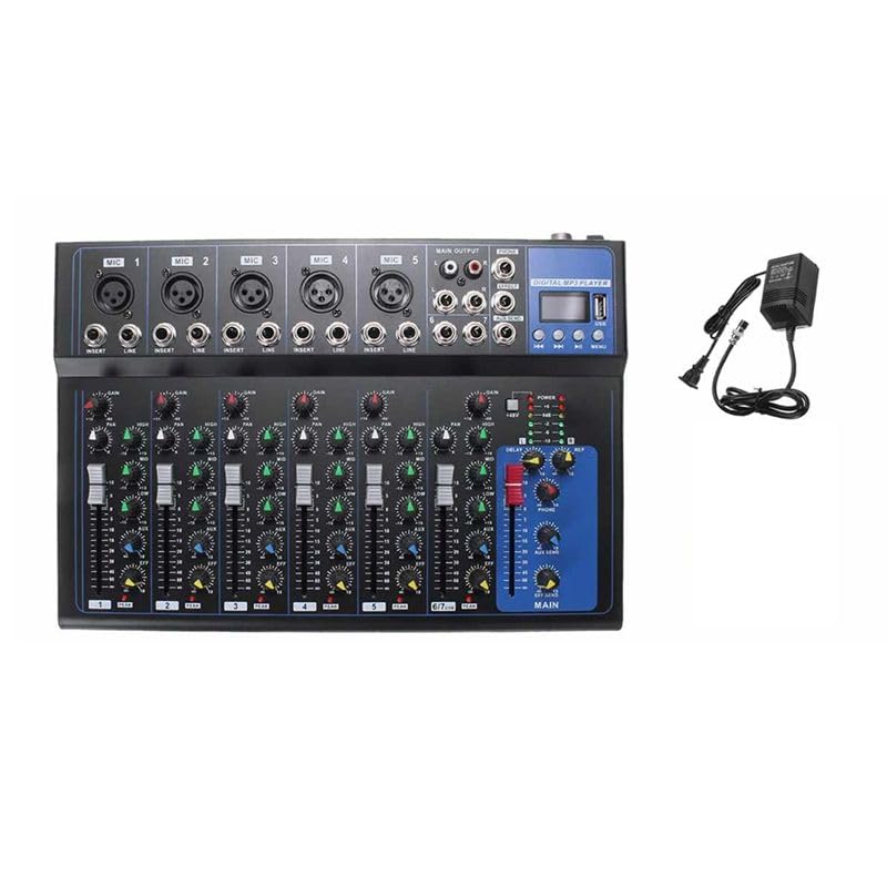 Table de mixage audio, Dj Audio Mixer qualité 7 canaux avec entrée disque USB alimentation fantôme 48v