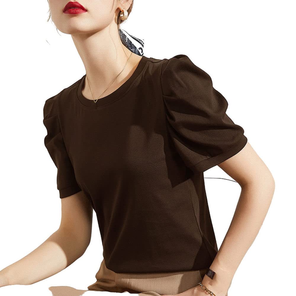 T-shirt Oversize Donna ATHMILE Manica Corta Colore Marrone Taglia 3XL – 100% Cotone, Girocollo, Basic Y2K, Perfetta Per Look Estivi Casual