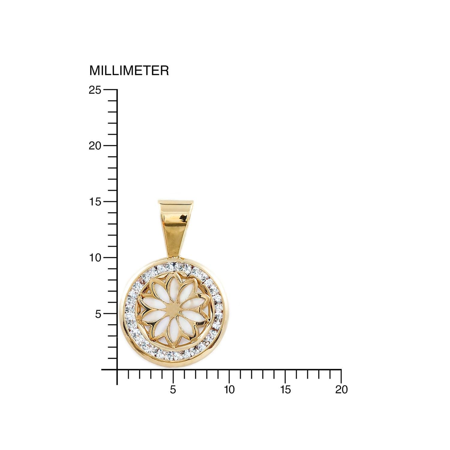Colgante Oro redondo flor fondo nacar cerco circón (9 Kilates (9K) ts) - Estuche Regalo - Certificado de Garantía - Mondepetit