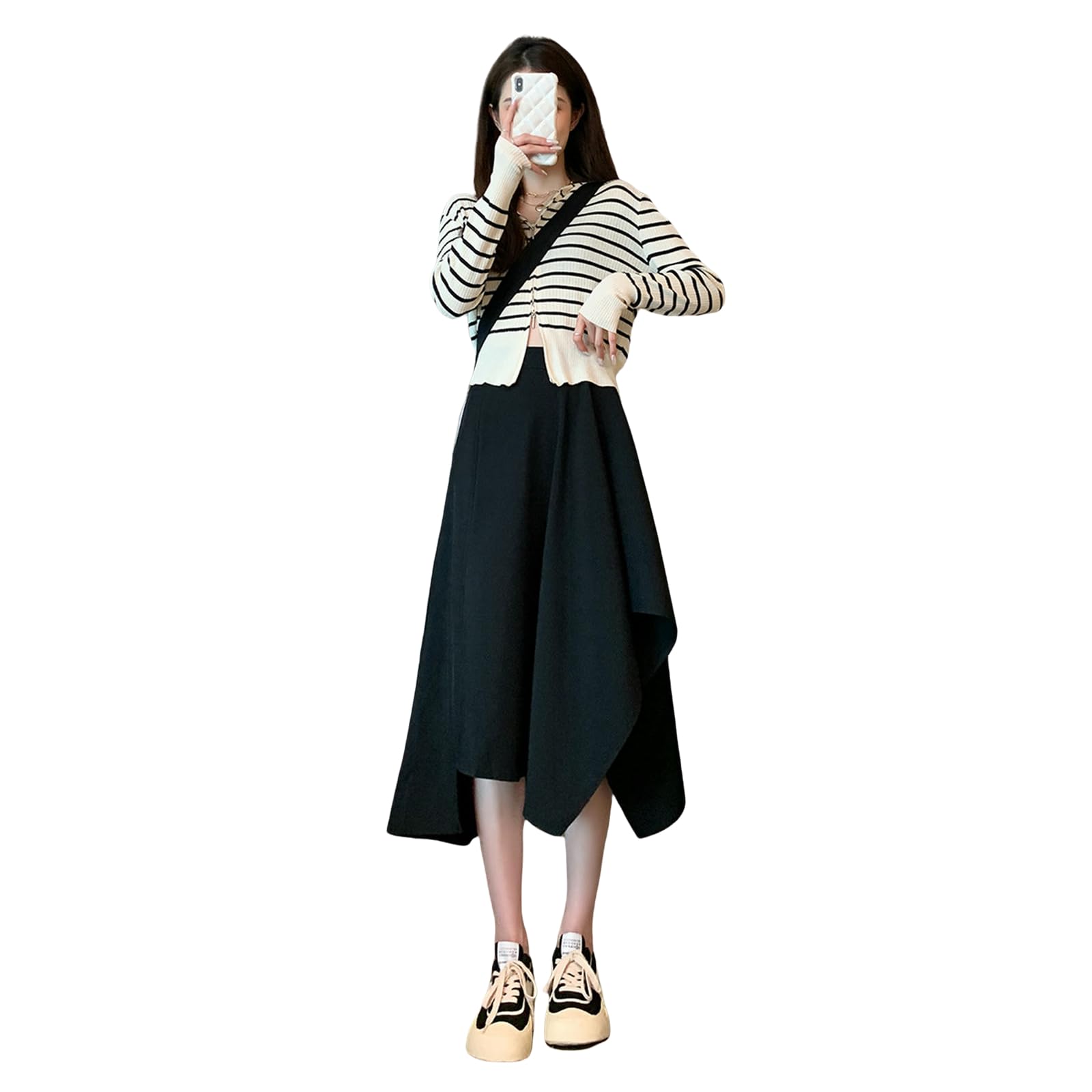 Gonna Donna Gonna Nuova Gonna da Donna Abito Irregolare Autunno E Gonna A-Line Inverno di Grandi Dimensioni-Nero-s