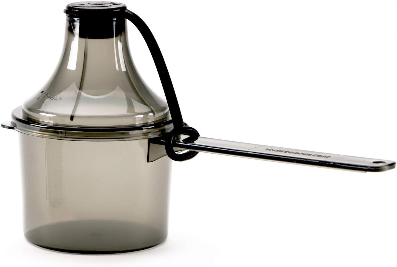 The Scoopie, 80 cc | 4.73 tbsp | 80 mL Plastic Short Handle Scoop with Attached Funnel, Measuring Spoons for Powders, Coffee, Pet Food, Protein, Spices and Other Dry Goods (1 Pack, BLACK)