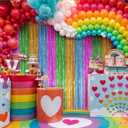 Image of KatchOn, XtraLarge Multicolor Fringe Backdrop - Pack of 3 | Foil Fringe Curtain for Hawaiian, Luau, Fiesta, Tropical Party Decorations | Streamers Party Decorations for Birthday, Wedding, Baby Shower