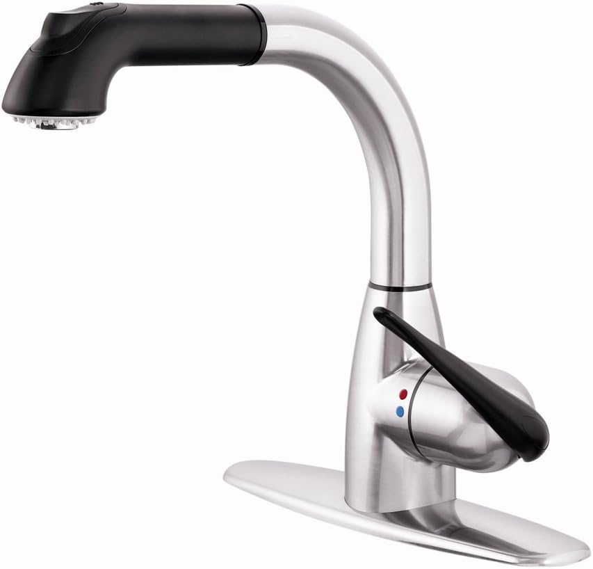 8814, Pull Out Kitchen Faucet, 1 or 3 Hole Installation, High 11.5 INCH-Arc Spout, 1 Handle, 2 Spray Settings, Advanced Polymer Materials, Lead-Free, Non Corrosive, Brushed Nickel Finish