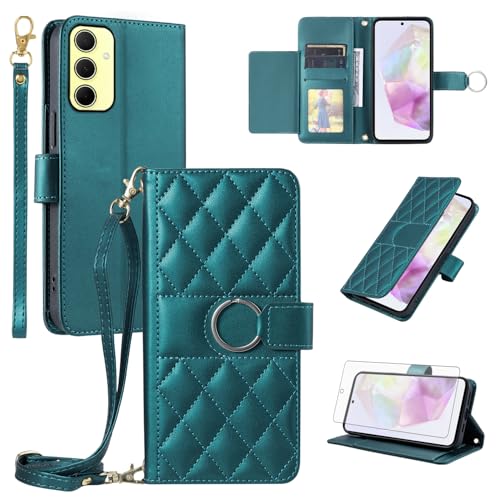 Étui Samsung Galaxy A35 5G Asuwish en cuir vert avec protège-écran et porte-cartes