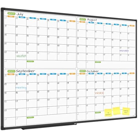 JILoffice Magnetic Dry Erase Calendar Whiteboard, 4 Month White Board Planner 48 X 36 Inch, Black Aluminum Frame Wall Mounted Board for Office Home and School Cover