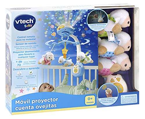 VTech – Móvil proyector Cuenta ovejitas, Carrusel de cuna para bebés, extraíble y con mando a distancia VTech Baby.