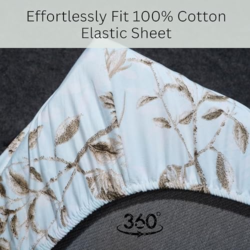 Image of Amazon Brand - Umi Cotton Elastic Fitted Bedsheet, King Size 78x72 Inches, Elastic Fit Bed Sheet, 10 Inch Deep Pocket, Soft Breathable Bedding, Durable Easy Care, with Pillow Cover-Breeze Blossom