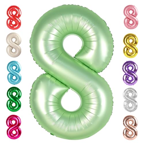 Image of 8 Balloon Numbers Birthday Decorations, 40In Sage-Green Balloons for Party | Eye-catching Appearance, Perfect Decorative Centerpieces, Convenient Self-sealing Structure, Widely for Various Occasions