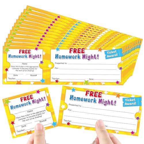 Image of Eersida 100 Pcs No Homework Pass Rewards Card for Student Classroom Management Tools Elementary Classroom Must Have Teacher Awards Incentive Prize for School Teacher Essentials Supplies