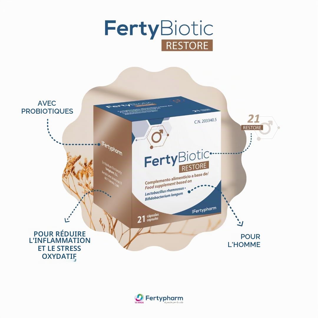 FertyBiotic Restore/Complément avec des probiotiques oraux qui favorisent la qualité esthématique de l'homme - 21 capsules