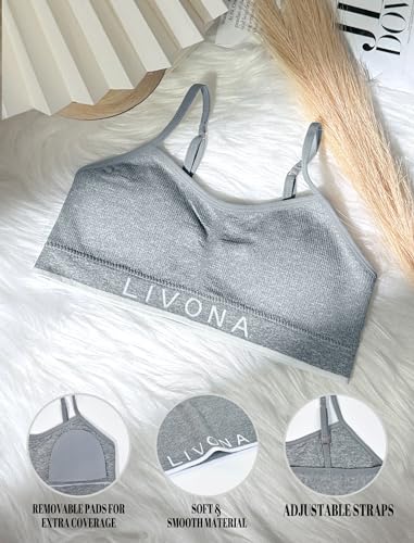 Livona 3-Pack Sports Bras For Women - Wireless, Padded, Soft Workout Bralette & Crop Cami - View #6