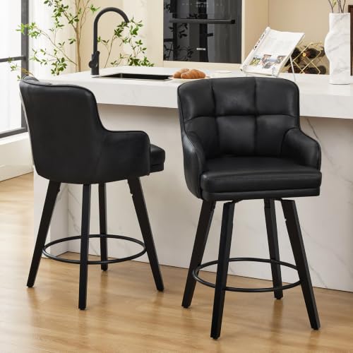 SAECKBERG 360&deg;Swivel Counter Height Bar Stools with Back, 26 inch Solid Wood Legs, Bar Stool Modern...