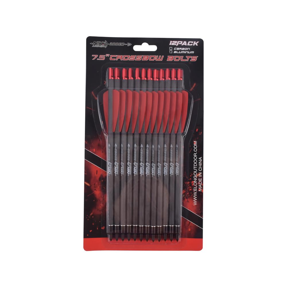 ELONG OUTDOOR 12x 7.5inch R9 Crossbow Bolts Arrows 2" Red Vanes with 100grain Point Tips for Hunting Shooting Targeting