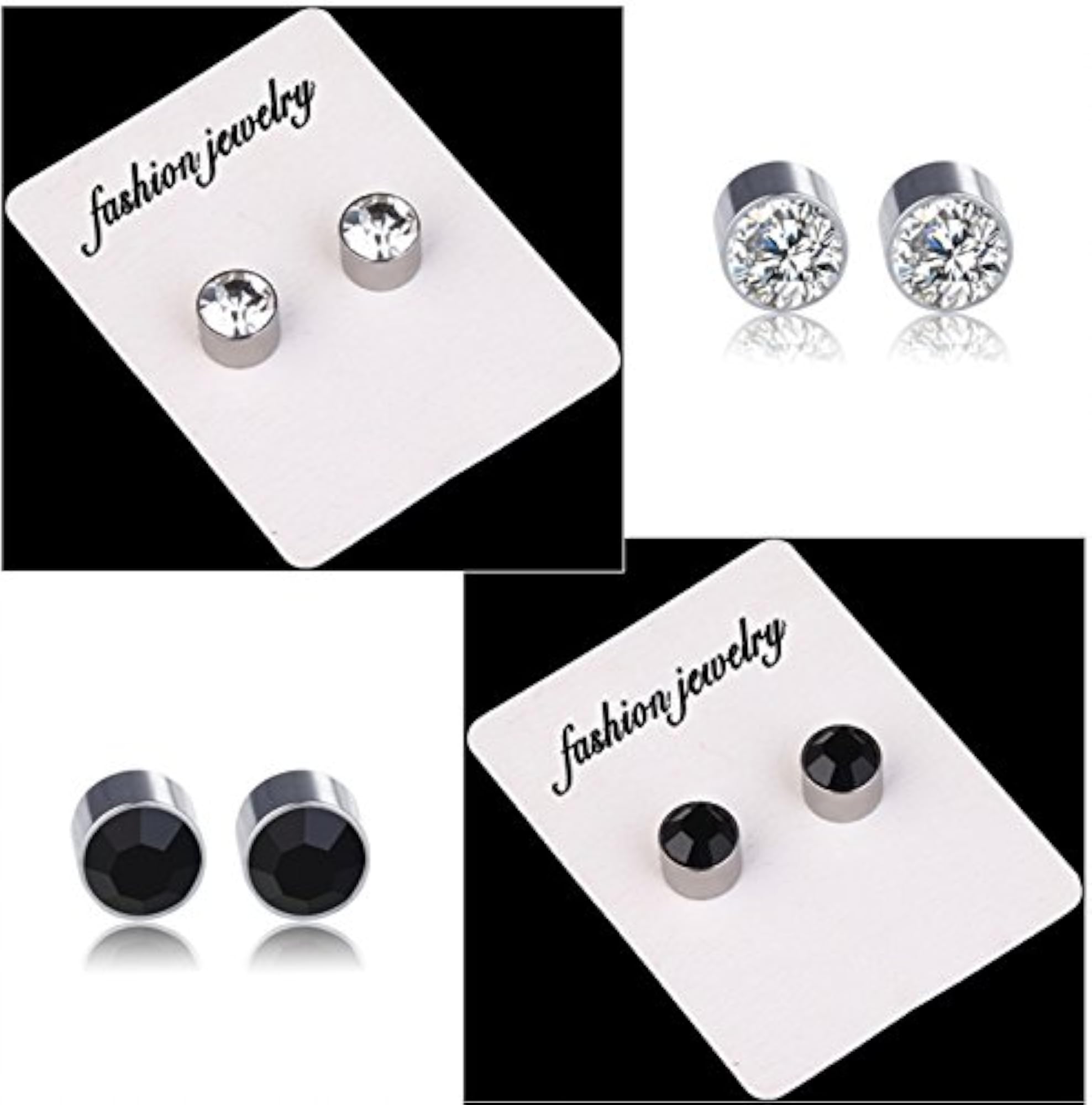 Fashion Stainless Steel 4mm Crystal No Piercing Ear Stud Earrings