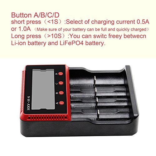 SVPRO LCD Display Battery Charger for AA AAA C Ni-MH Ni-CD Rechargeable Batteries 18650 26650 10440 14500 Li-ion LiFePO4 with Adapter Charger and Car charger (4 Slot)
