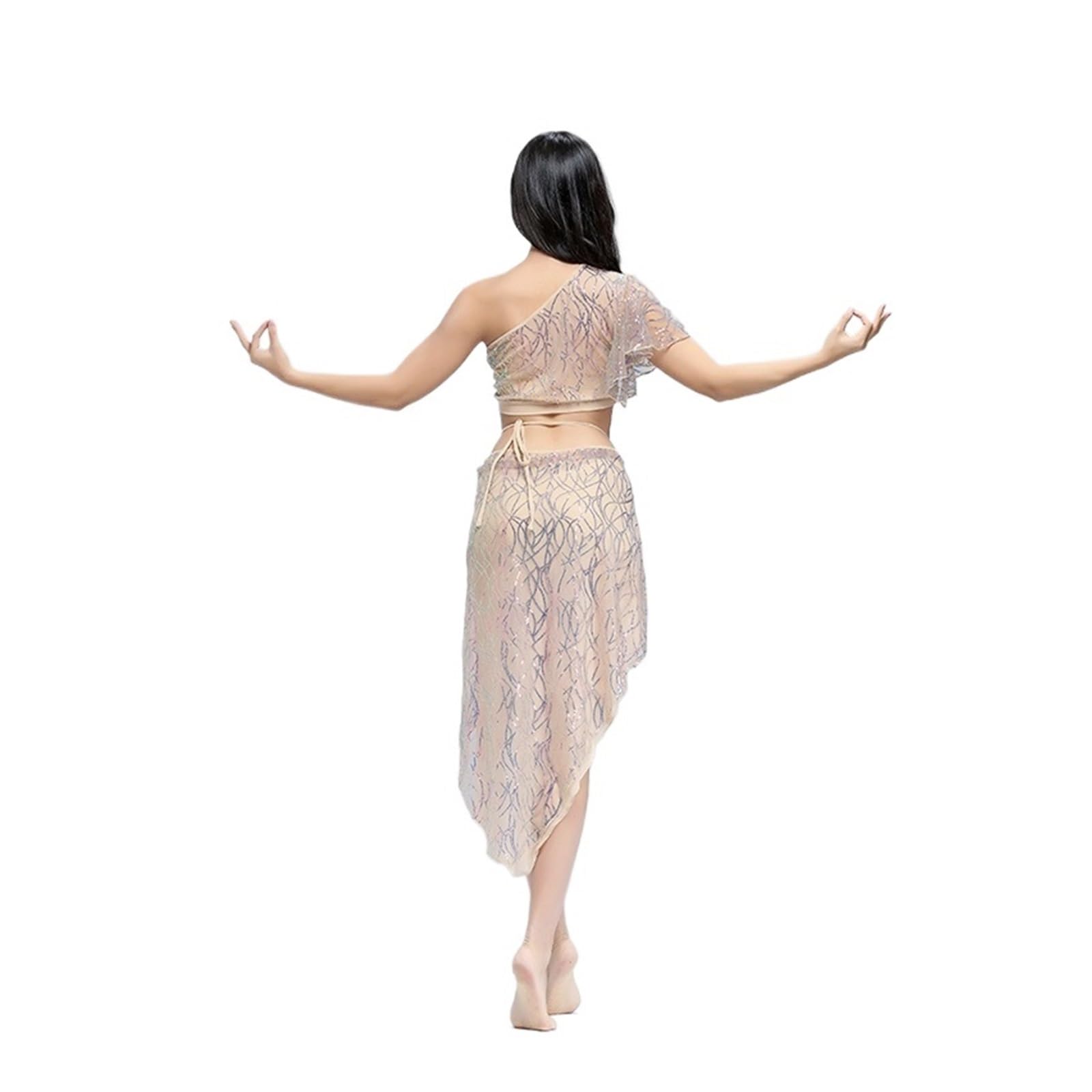 Costume da Danza del Ventre Femminile con Top e Gonna in Paillettes, Grazie al Vestito for la Pratica, Abbigliamento Estivo