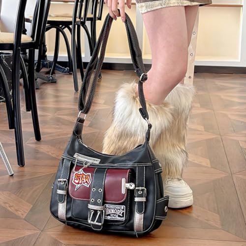 Vintage Messenger Bag Y2k Cross Decor Bag Gothic Emo Leather Tote Bag Crossbody Bag Lolita Shoulder Bag for Women4