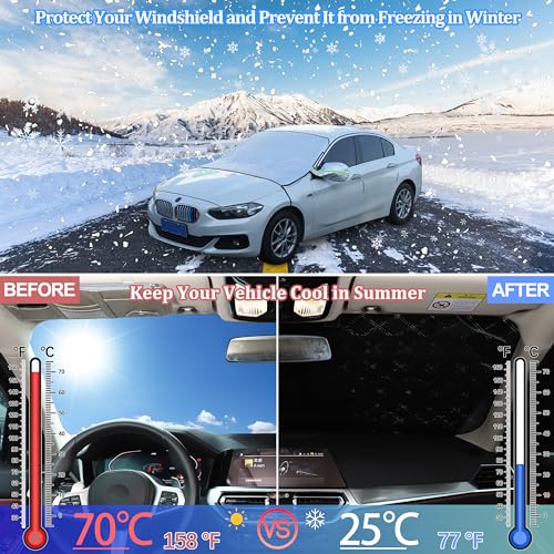 Image of Windshield Snow Cover Compatible with BMW 1 Series 2004-2024, Car Snow Cover, Front Windshield Sunshade, Exterior Windscreen Sun Shade, UV-Rays Sun Ice Snow Frost Protector, 4-Layer Windshield Cover