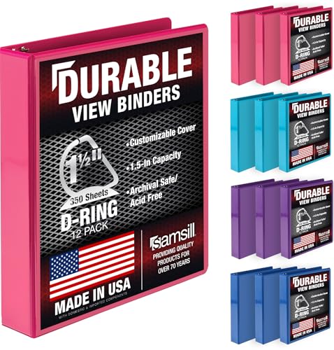 Image of Samsill Durable 1.5 inch 3 Ring Binder, D Ring Binder, 100% Recycled Chipboard, Fashion Assortment, 12 Pack