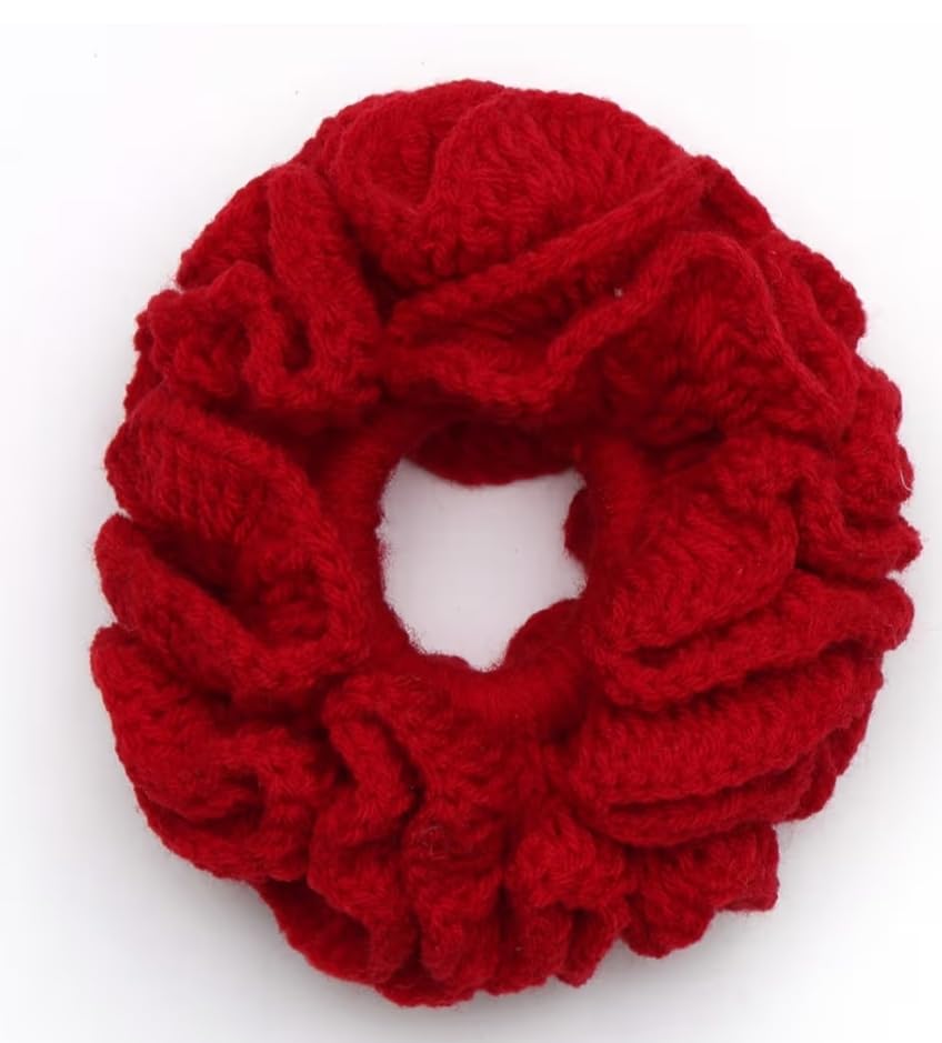 Handmade Crochet Hair Scrunchies| Red Wool Hair Tie| Soft Elastic Hair Accessory for Women and Girls-image-16