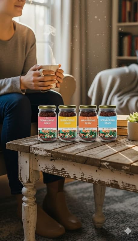 The Wandering Bean Coffee Hamper, Assorted Flavoured Coffees Set of 4 (Hazelnut, French Vanilla, Creamy Caramel, Tropical Coconut, 40g X 4 Jars) Gift Festive- Best Gift Hamper - Image 8 thumbnail