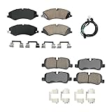 Akebono Euro Ultra Premium Front and Rear Ceramic Slotted Brake Pads Set with Premium Stainless Hardware Kit For Land Rover LR4 2010-2016
