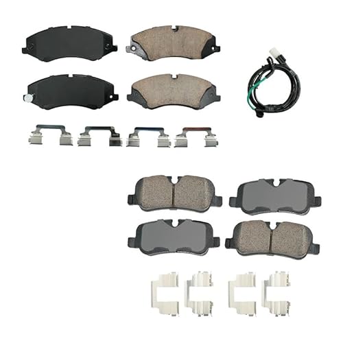 Akebono Euro Ultra Premium Front and Rear Ceramic Slotted Brake Pads Set with Premium Stainless Hardware Kit For Land Rover LR4 2010-2016