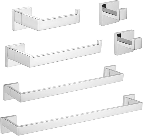 VELIMAX Juego de accesorios de baño de acero inoxidable de alta calidad, 6 piezas de accesorios de baño montado en la pared, juego de barra de