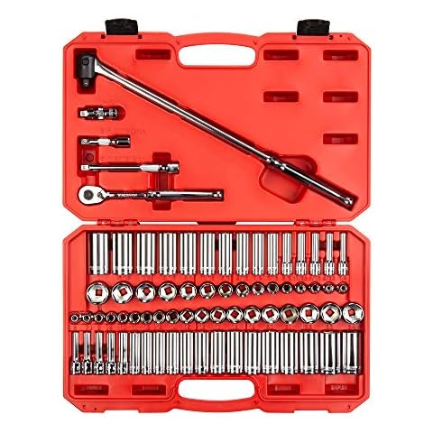 TEKTON 3/8 Inch Drive 6-Point Socket and Ratchet Set, 73-Piece (1/4-1 in., 6-24 mm) | SKT15311 Cover