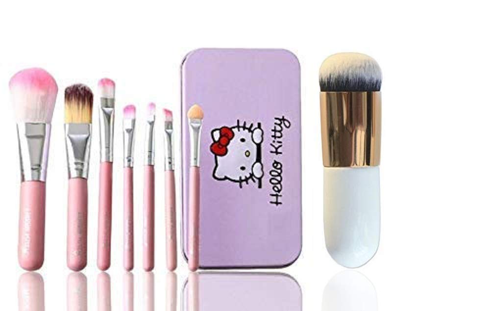 Angelie Hello Kity Complete Makeup Mini Brush Kit with A Storage Plastic Box (Set of 7 Pieces) and a foundation brush-image-14