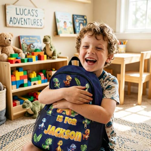 Image of Custom Kids Backpack Set Toddler Backpacks Boys Back to School Bookbag | Kid Personalized Backpack with Lunch Bag for Boy Kindergarten Elementary Preschool Daypack Birthday Gifts Green Animal