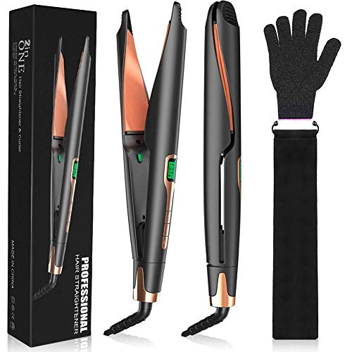 2 in 1 Hair Straightener and Curler, DEAVON 30 Millions+ Negative Ions Ceramic Straightening Curling Flat Iron for Hair， LCD Display & Auto Shut-Off,1 Inch Plate (Black)