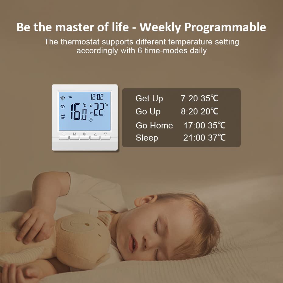 Sensore termometro, Termostato intelligente WiFi Controllo di temperatura del pavimento elettrico Elettrico Acqua/Gas Caldatura termostato Wireless funziona wireless(WiFi Water gas)