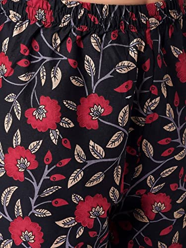 Image of Amayra Women's Rayon Printed Black Anarkali Kurta with Palazzos Pants and Dupatta Set