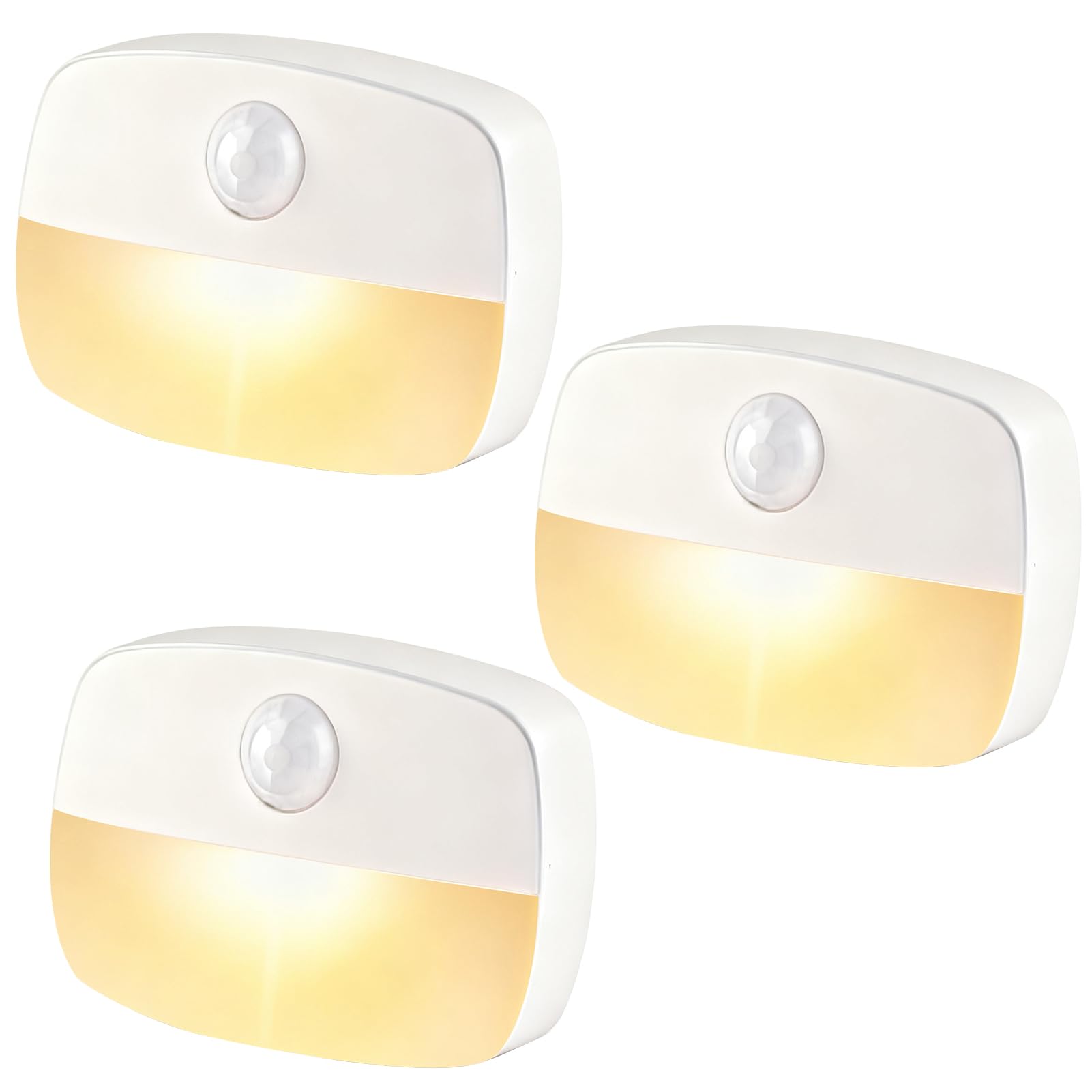 3 Pcs Motion Sensor Lights Indoor,Stick On Night Light by Battery Powered with Adhesive Pads Warm White LED Stair Lights for Cupboard Wardrobe Shelf Stairs Toilet Light Hallway Kitchen Children Room