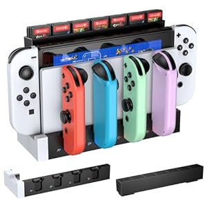 FastSnail Charger Compatible with Nintendo Switch for Joy con, Charging Dock Stand Station Base and Game Card Storage Holder with 28 Game Card Slots for Nintendo Switch (White)