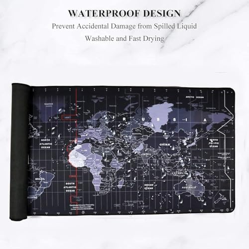 Image of World Map Extended Size Gaming Mouse Pad| Desk Mat | Stitched Edges| Non-Slip Rubber Base |Computer Laptop| Keyboard Mouse Pad for Office & Home (80x30cm)