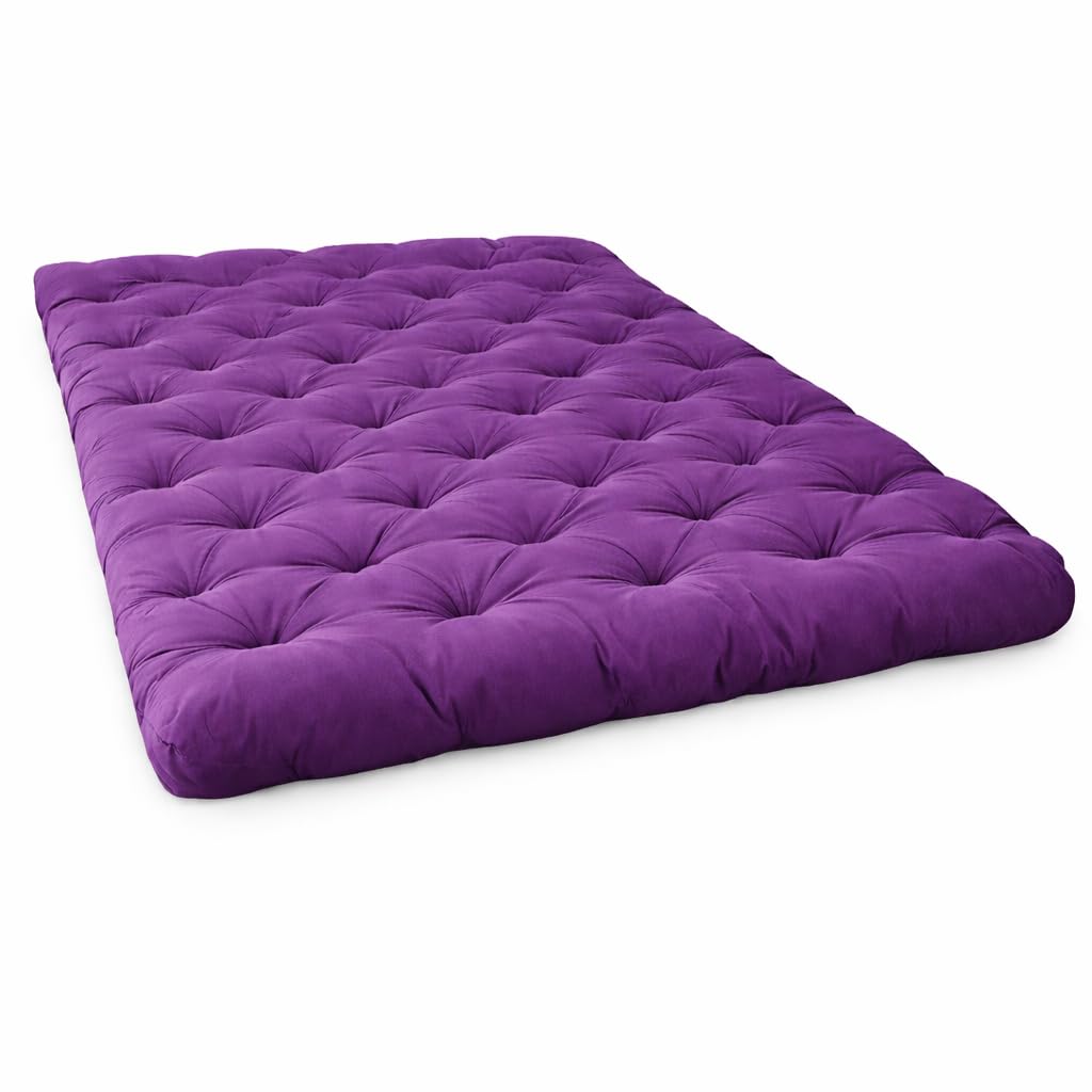 Soft Cotton Thick Foldable Mattress, Black, Firm Hand Crafted Tufted, Lightweight Rollable for Picnic Guest Sleeping (Purple, Queen Size 72X48X5 inches)-image-22