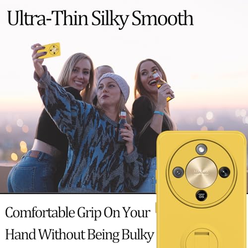 Coque Honor Magic 8 Lite en silicone jaune avec support et dragonne