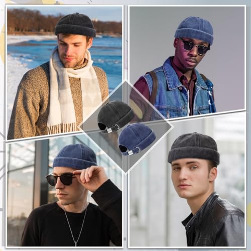 Image of SATINIOR 2 Pieces Brimless Hats for Men Adjustable Docker Cap Casual No Brim Hat Rolled Cuff Sailor Skullcap