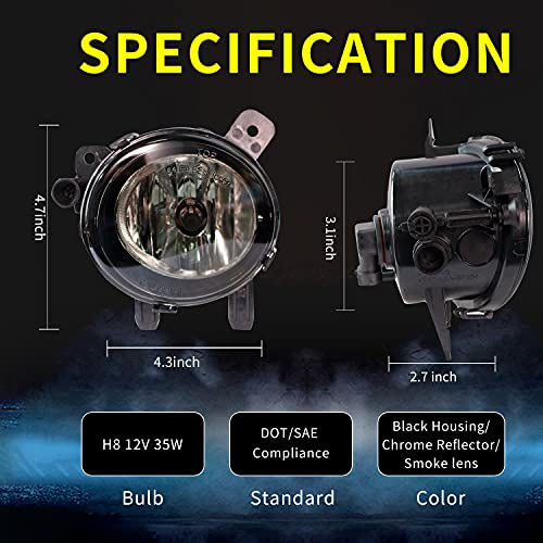 Fog Lights for 2012-2019 BMW 2 Series( F22 F23, 228i 230i)/3 Series( F30 F31 F34, 320i 328i 328d 330i 330e 335i 340i)/4 Series( F32 F33 F36, 428i 435i) / ActiveHybrid 3 Accessories TUZILLA Smoke lens