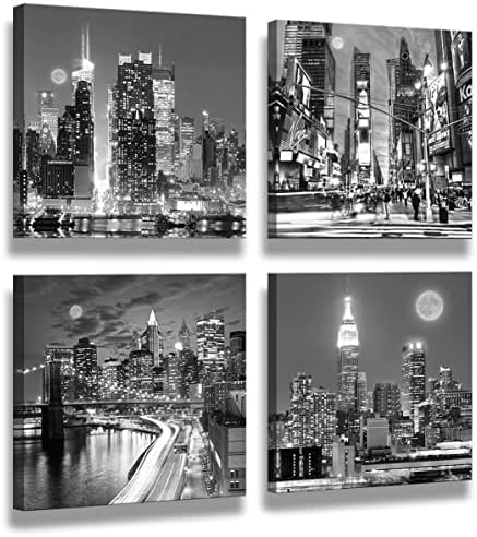 New York Wall Art Black And White Wall art Canvas Wall Art Print Black and White Brooklyn Bridge,Empire State Building New york Poster Wall Art Modern Artwork for Office Home Decor 14x 14inch x 4