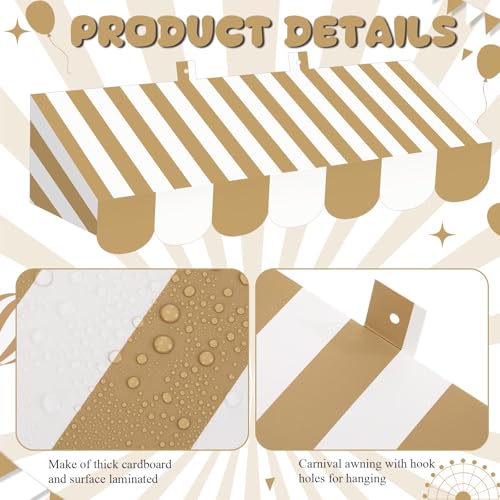 Image of Tallew 4 Pcs 3D Circus Awning Wall Decoration Farmers Market Party Decorations Carnival Awning for Halloween Carnival Theme Party Classroom Decorations(Gold and White)