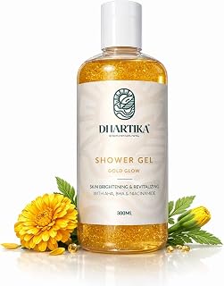 Dhartika Gold Glow Shower Gel | AHA ,BHA & Niacinamide Infused Body Wash for Men & Women | Fights Spots, Blemishes & Pigme... Price In India