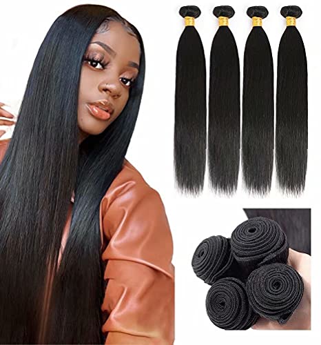 10A Brazilian Straight Human Hair 4 Bundles(16 18 20 22) 100% Unprocessed 1B Color Virgin Straight Hair Extensions Weave Double Wefts