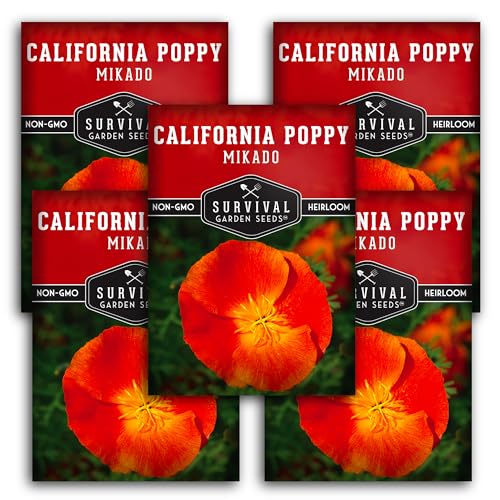 Survival Garden Seeds 5 Packs Mikado California Poppy for Planting